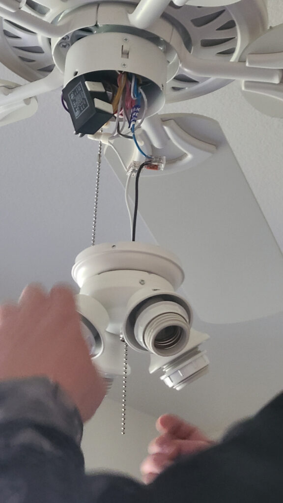 fishing light kit through wiring to attach to ceiling fan